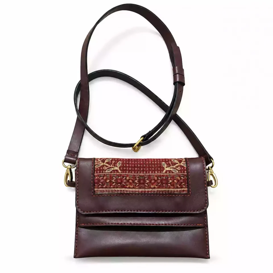 Crossbody Bag with Multi Pockets – Wine Red Leather