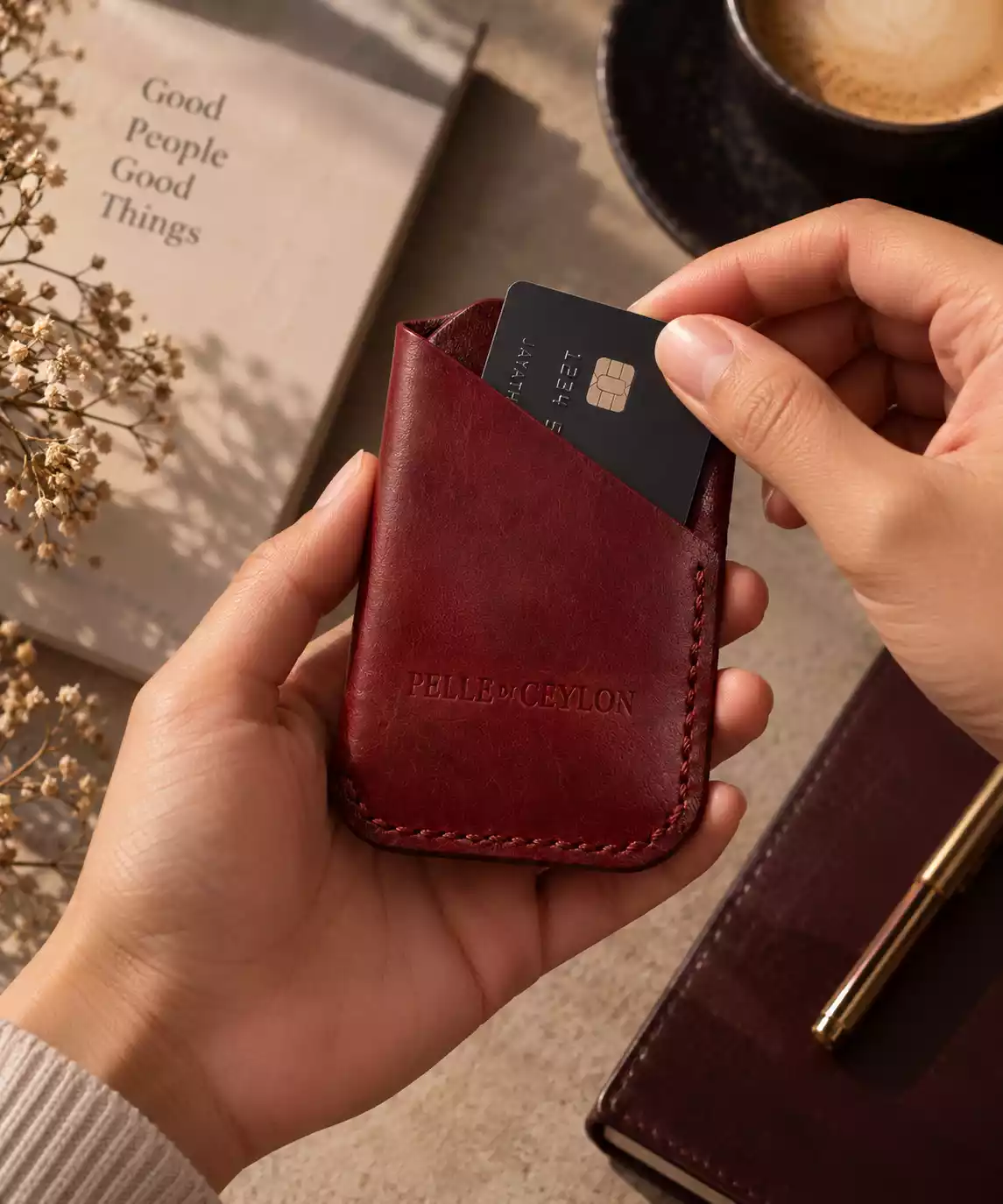 The Essential Cardholder – Red Italian Leather 1