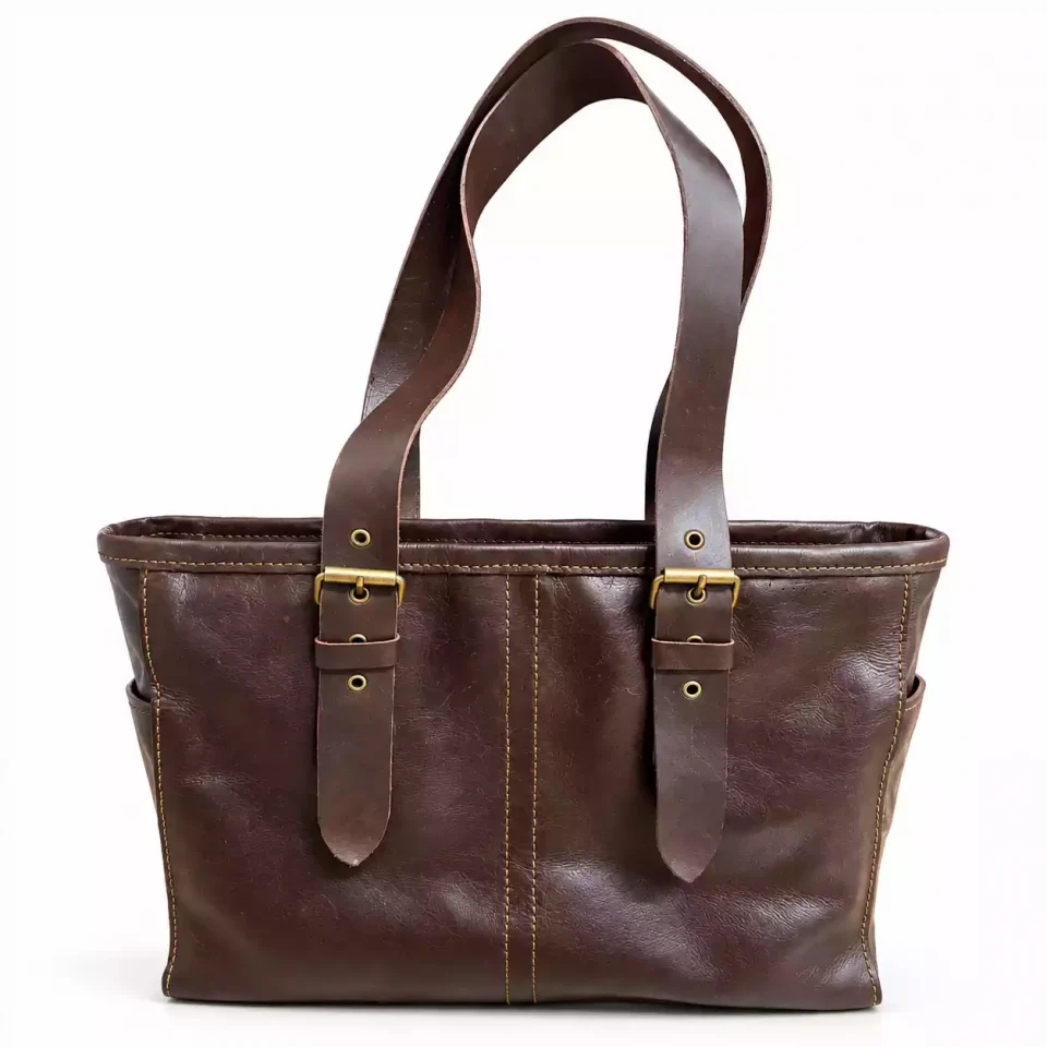 Broad Handle Shopping Tote – Dark Coffee Brown Leather Tote