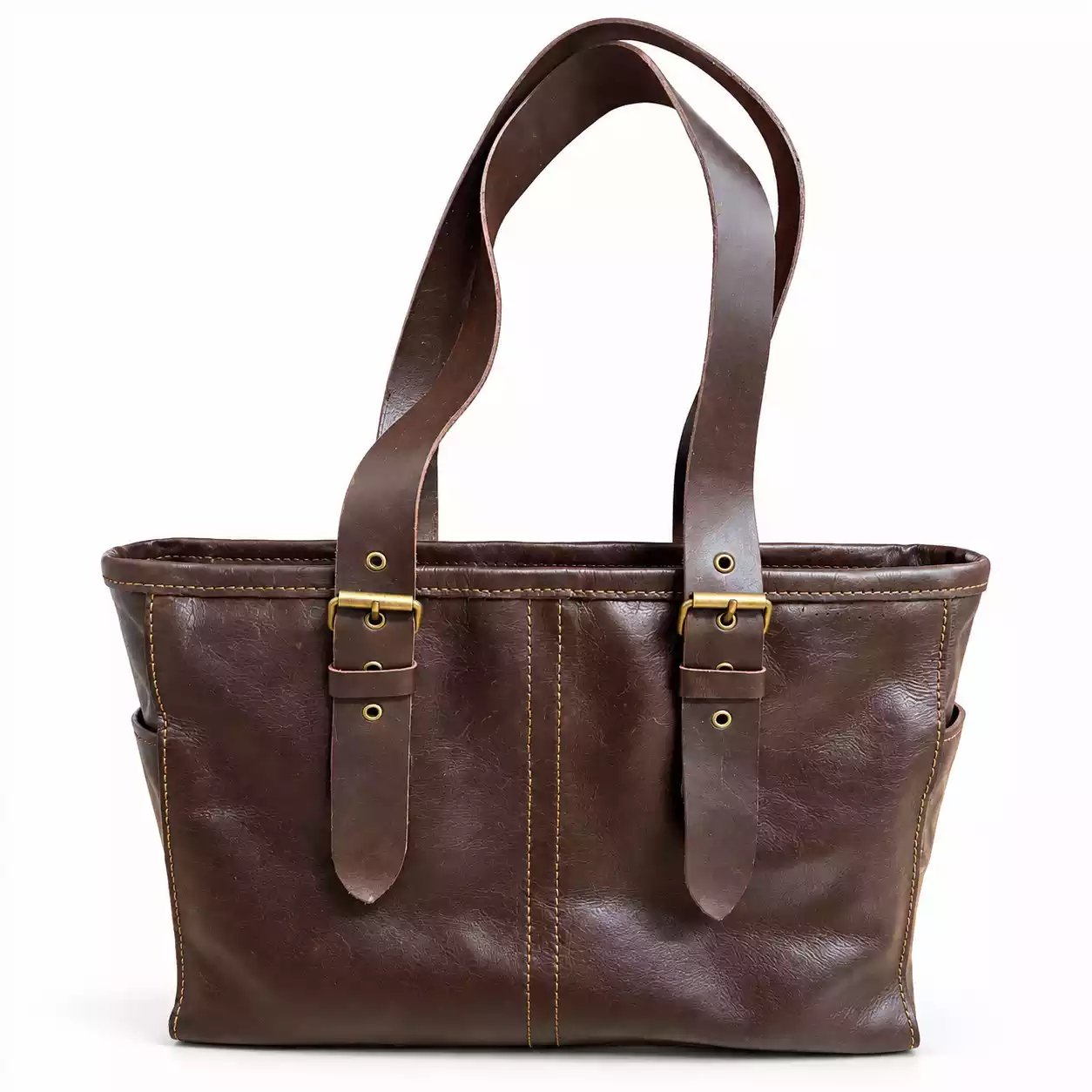 Broad Handle Shopping Tote – Dark Coffee Brown Leather Tote