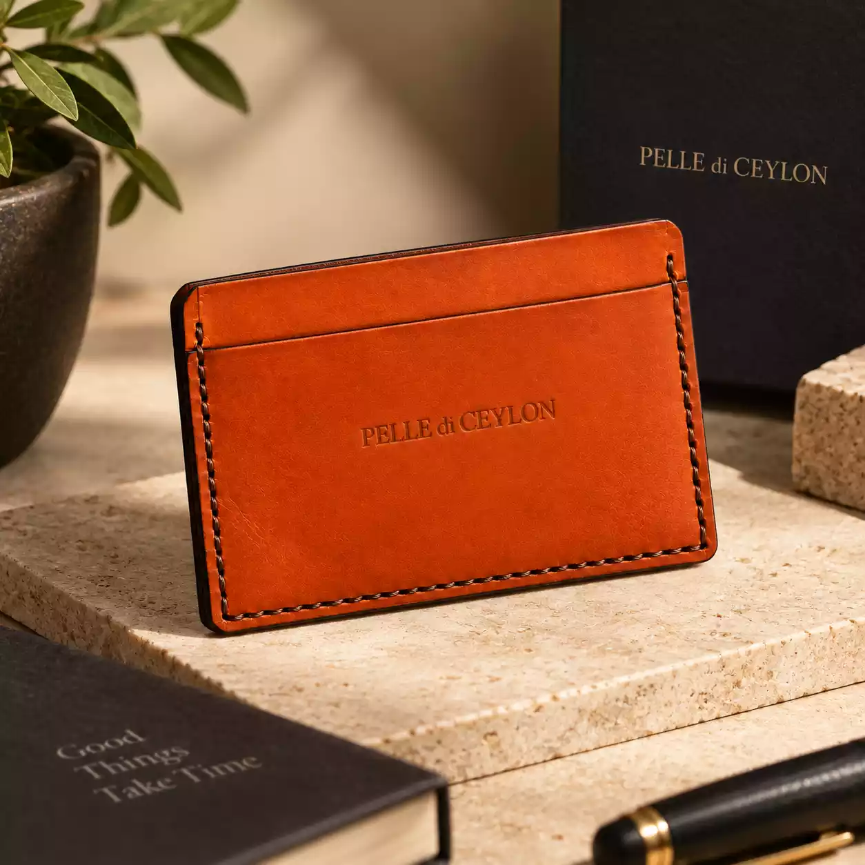 The Minimal Card Holder – Orange Italian Leather Card Holder 1