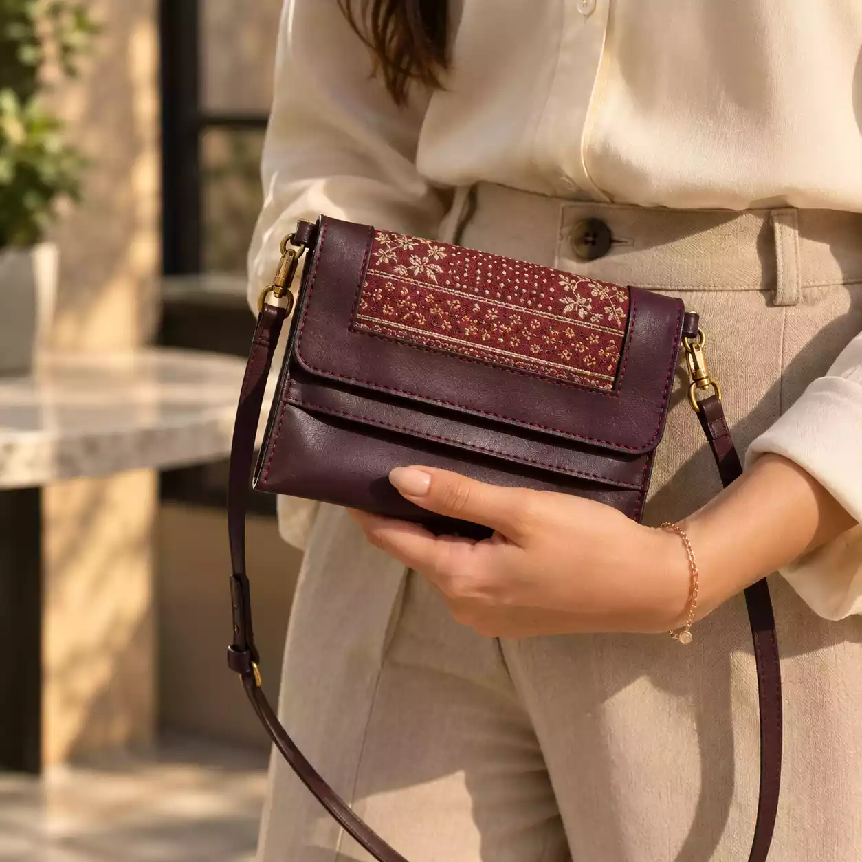 Crossbody Bag with Multi Pockets – Wine Red Leather Placeholder