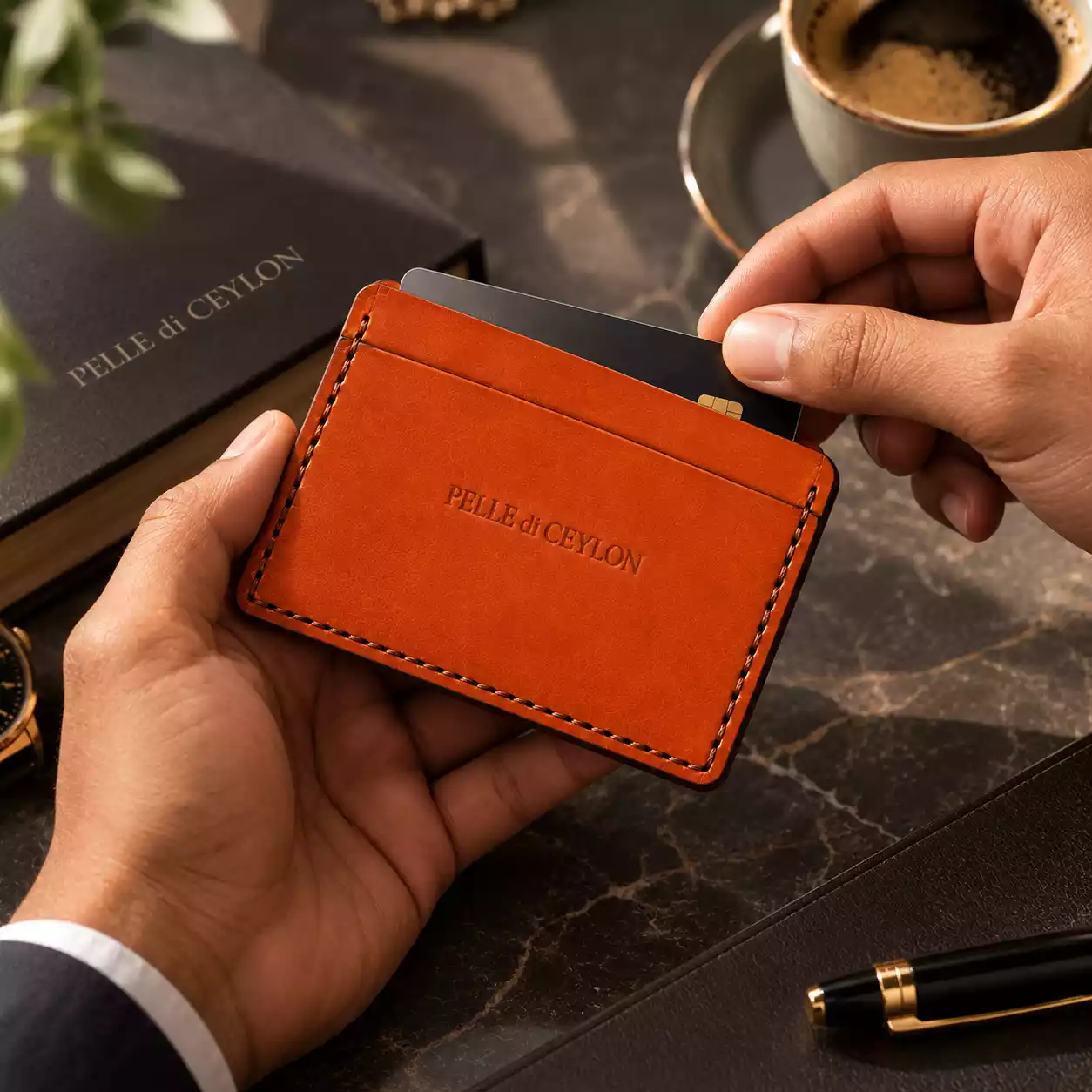 The Minimal Card Holder – Orange Italian Leather Card Holder 2