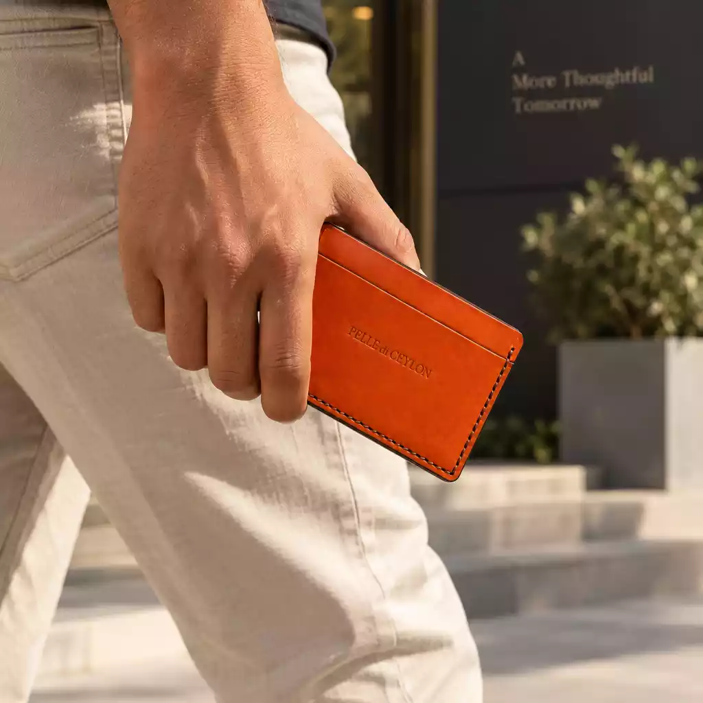 The Minimal Card Holder – Orange Italian Leather Card Holder 3