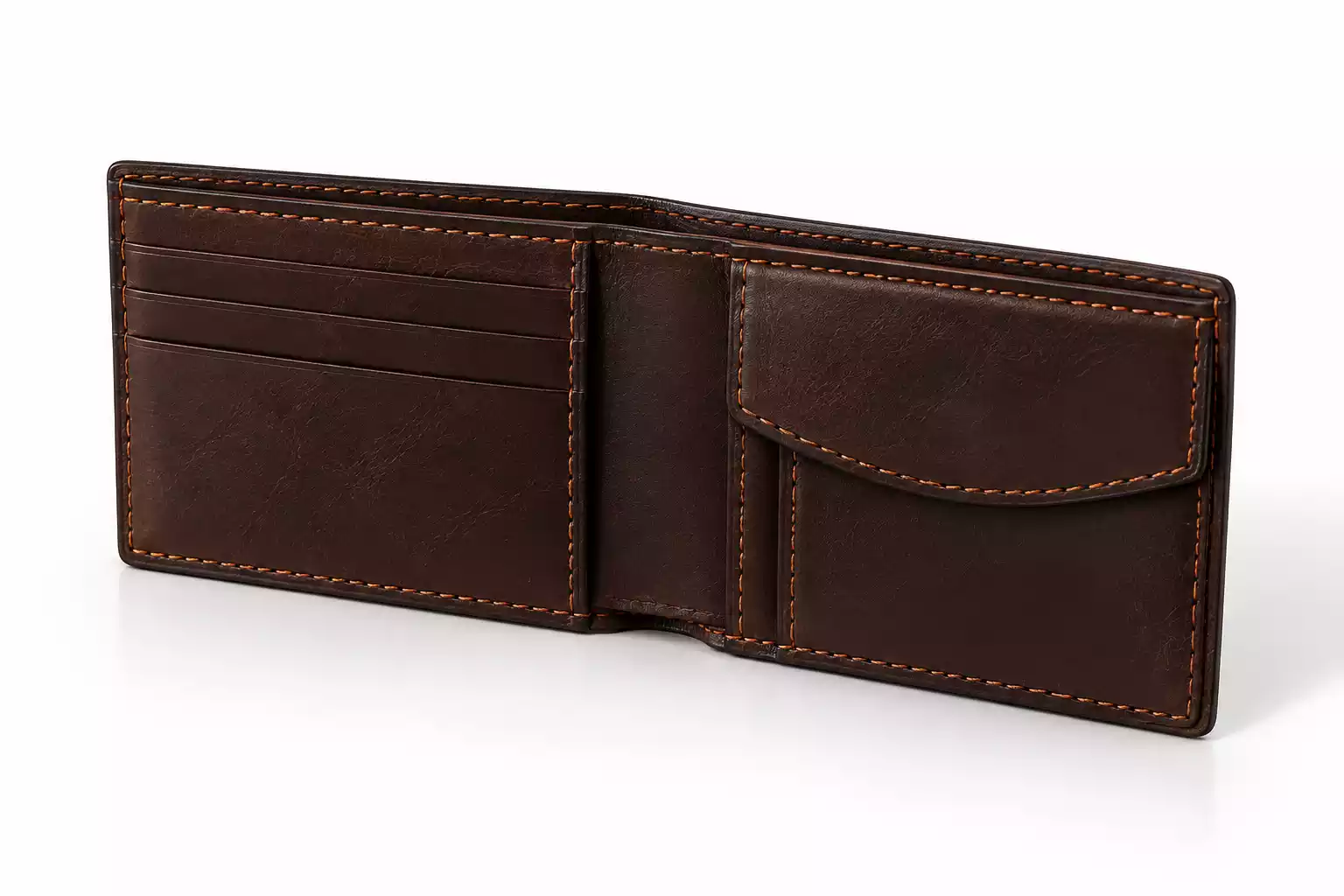 The Classic Bifold – Dark Coffee Brown Leather Wallet Open