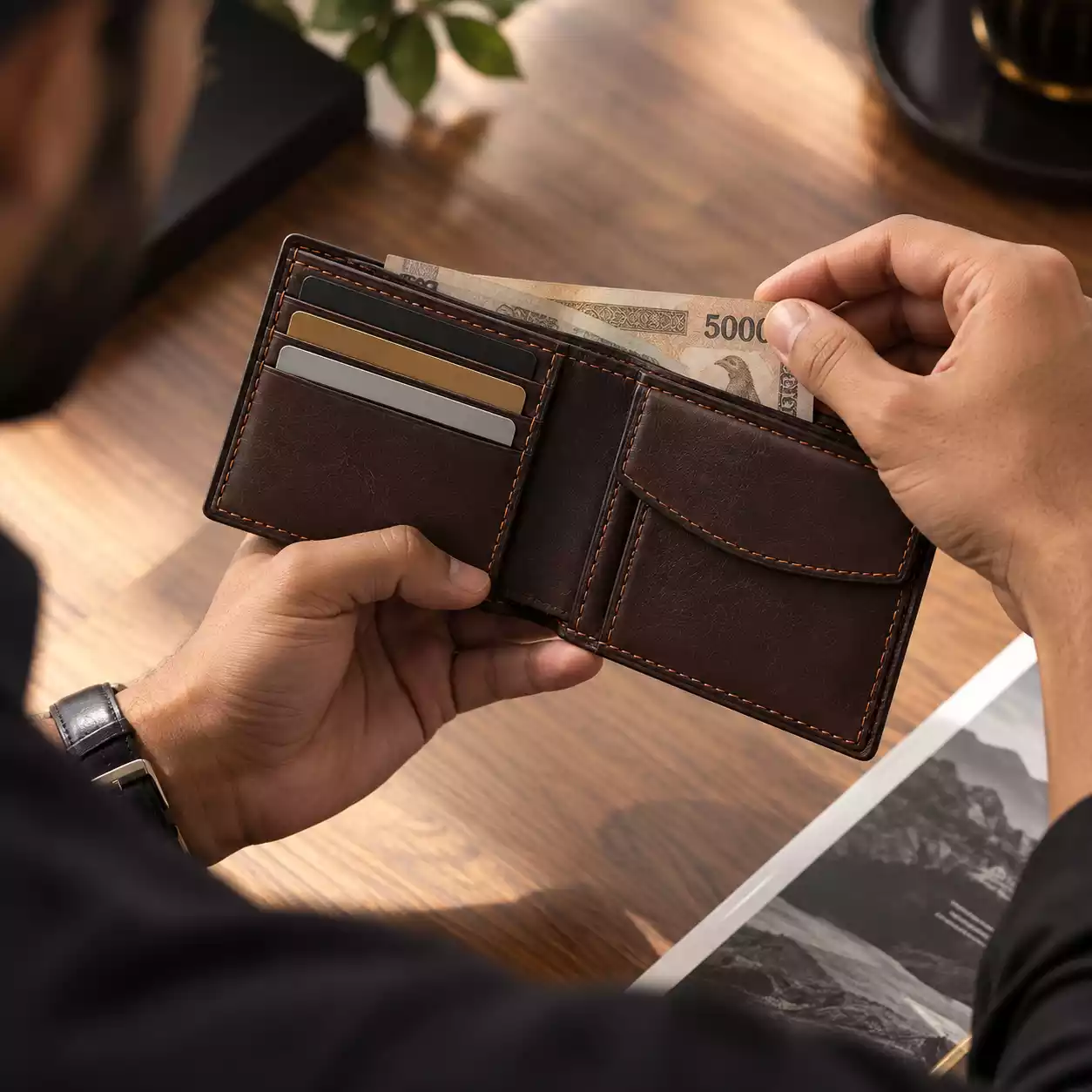 The Classic Bifold – Dark Coffee Brown Leather Wallet 2