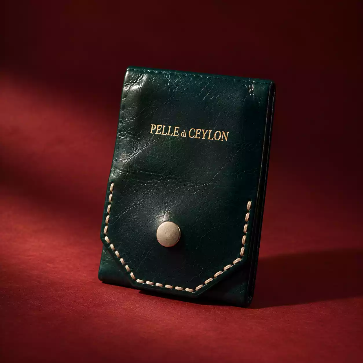 Forest Green Leather Wallet on Burgundy