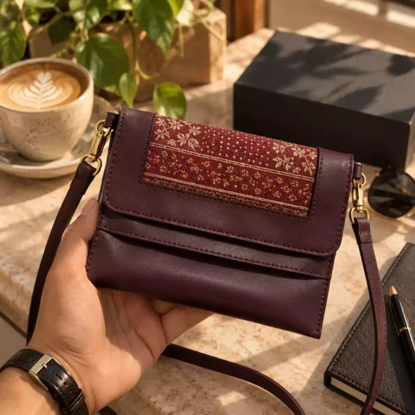 Crossbody Bag with Multi Pockets – Wine Red Leather Placeholder 2