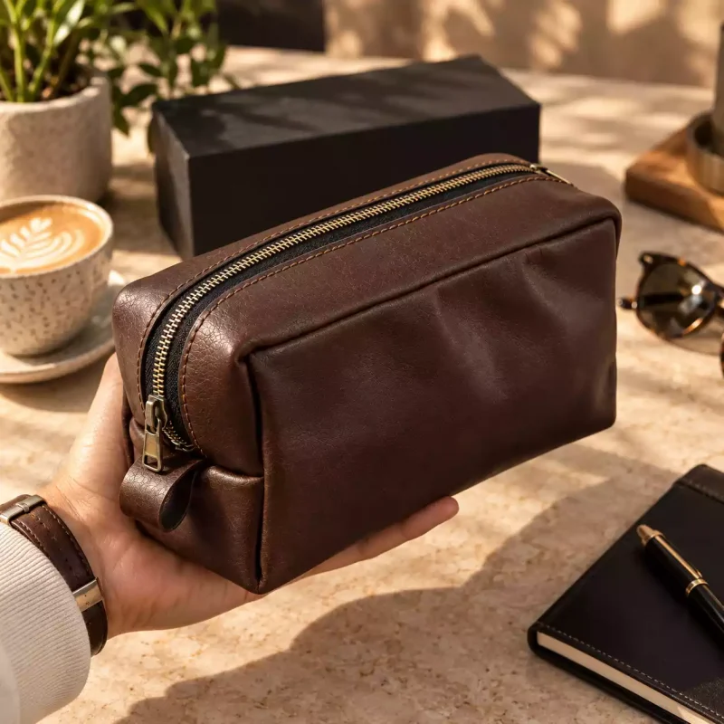 Boxy Pouch – Dark Coffee Brown Leather Pouch Placeholder 3
